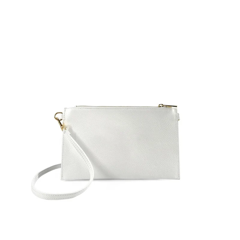 Ensemble sac pochette et porte-cartes en cuir grainé TWICE Blanc