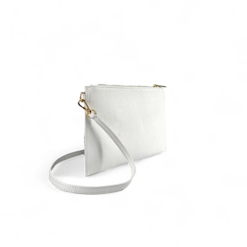 Ensemble sac pochette et porte-cartes en cuir grainé TWICE Blanc