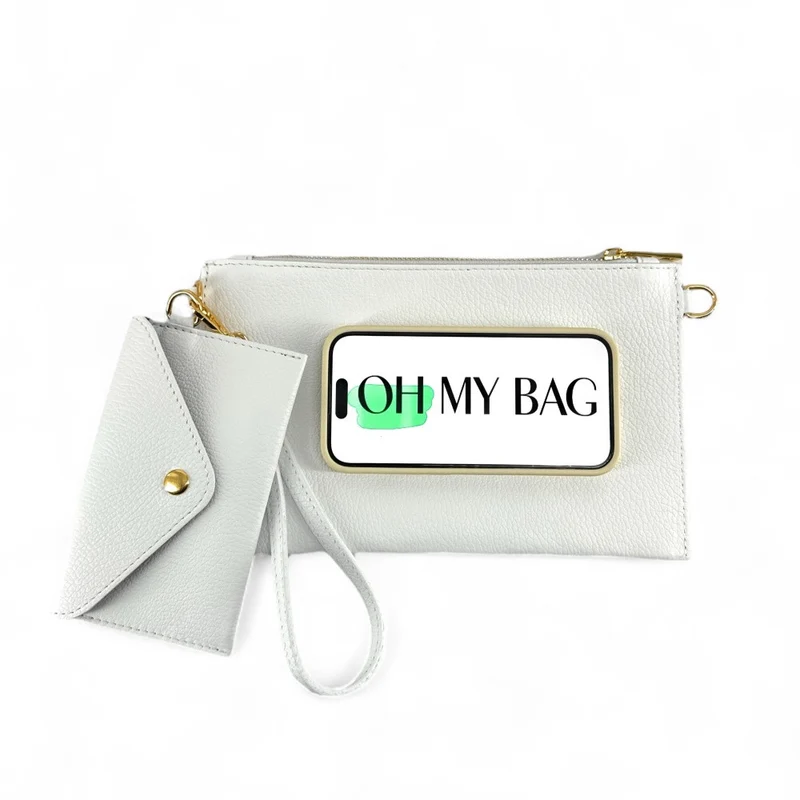 Ensemble sac pochette et porte-cartes en cuir grainé TWICE Blanc