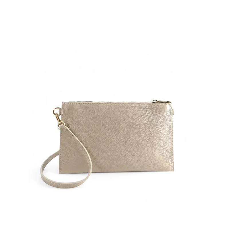 Ensemble sac pochette et porte-cartes en cuir grainé TWICE Beige crème