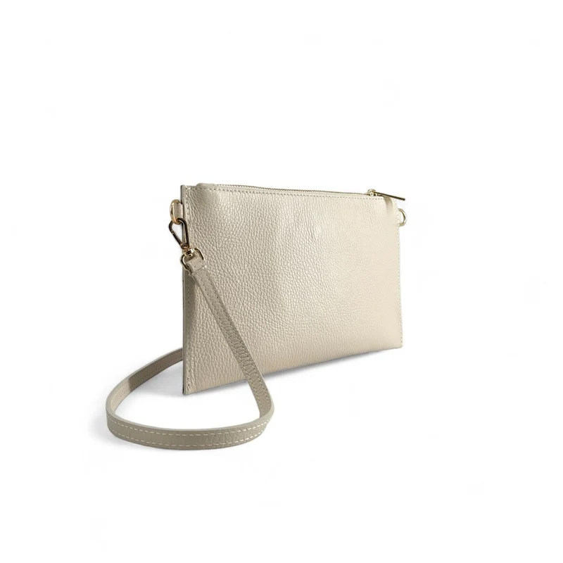 Ensemble sac pochette et porte-cartes en cuir grainé TWICE Beige crème