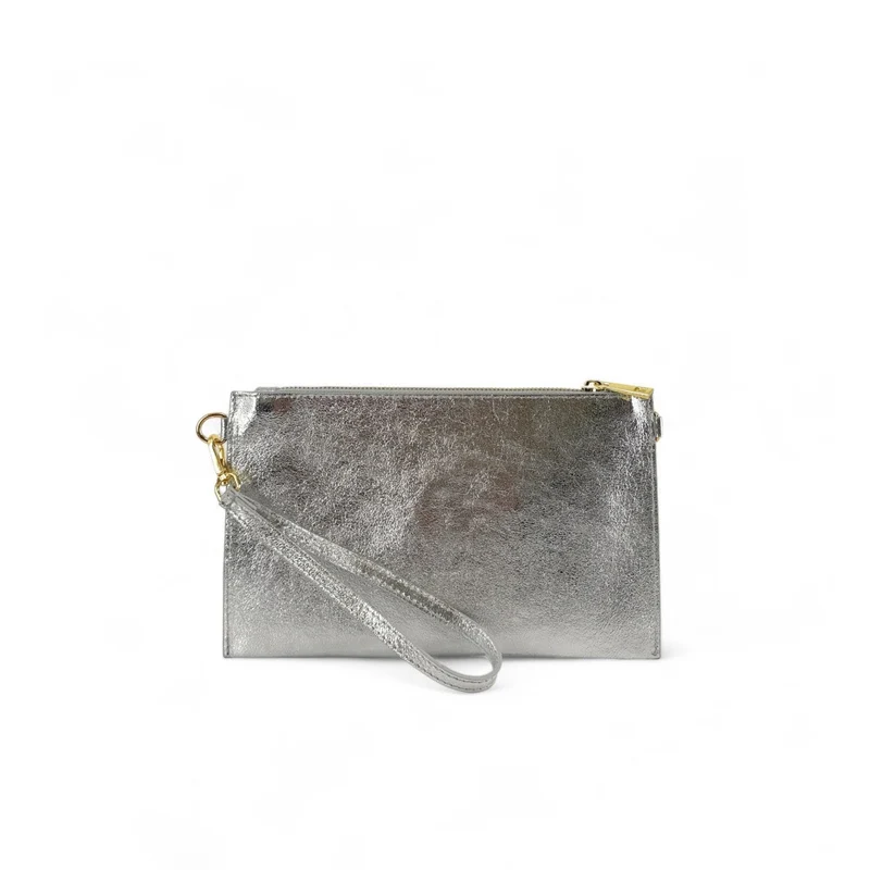 Ensemble sac pochette et porte-cartes en cuir irisé TWICE Argent moyen