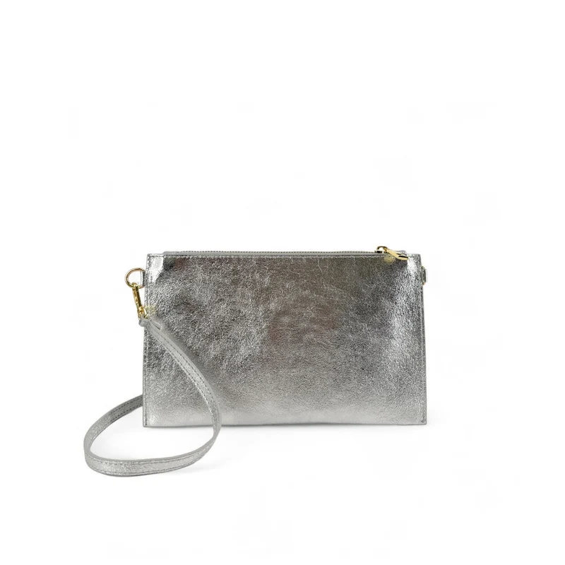Ensemble sac pochette et porte-cartes en cuir irisé TWICE Argent moyen