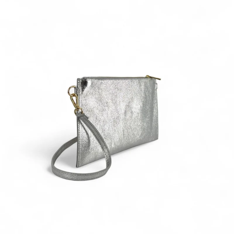Ensemble sac pochette et porte-cartes en cuir irisé TWICE Argent moyen