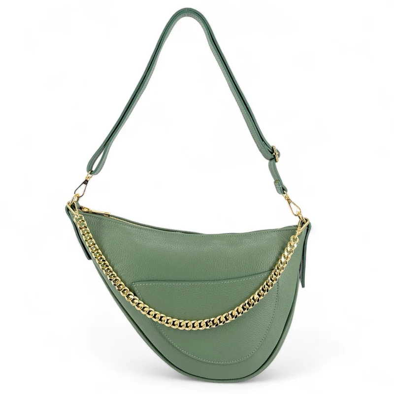 Sac demi-lune en cuir grainé DIANE Vert pastel