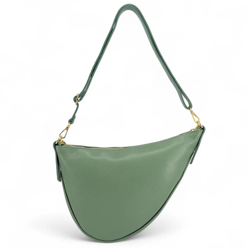 Sac demi-lune en cuir grainé DIANE Vert pastel