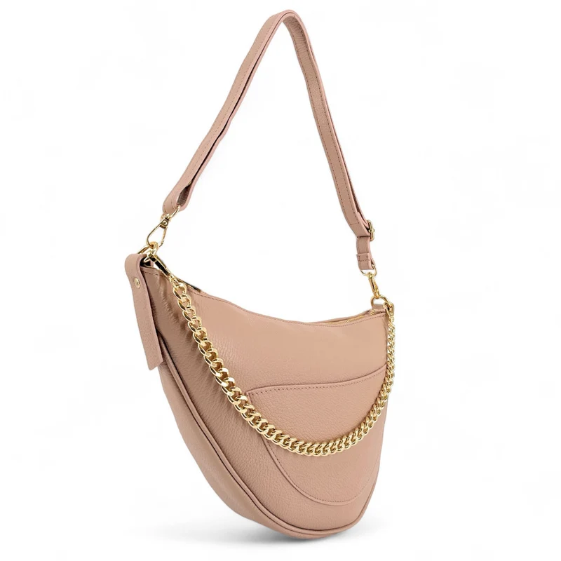 Sac demi-lune en cuir grainé DIANE Rose nude