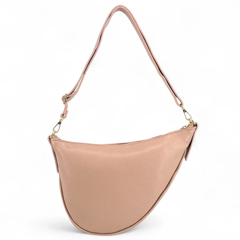 Sac demi-lune en cuir grainé DIANE Rose nude