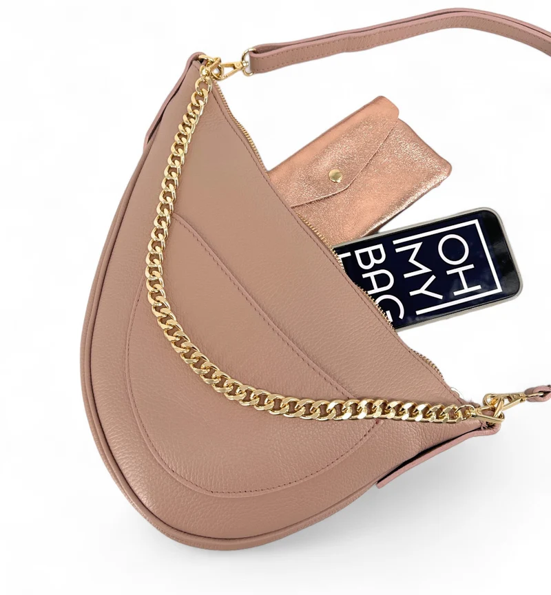 Sac demi-lune en cuir grainé DIANE Rose nude