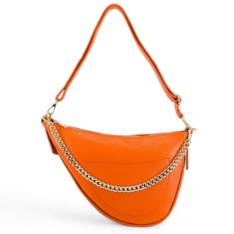 Sac demi-lune en cuir grainé DIANE Orange
