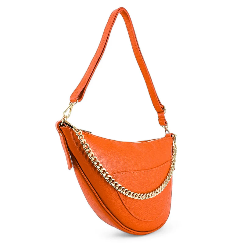 Sac demi-lune en cuir grainé DIANE Orange