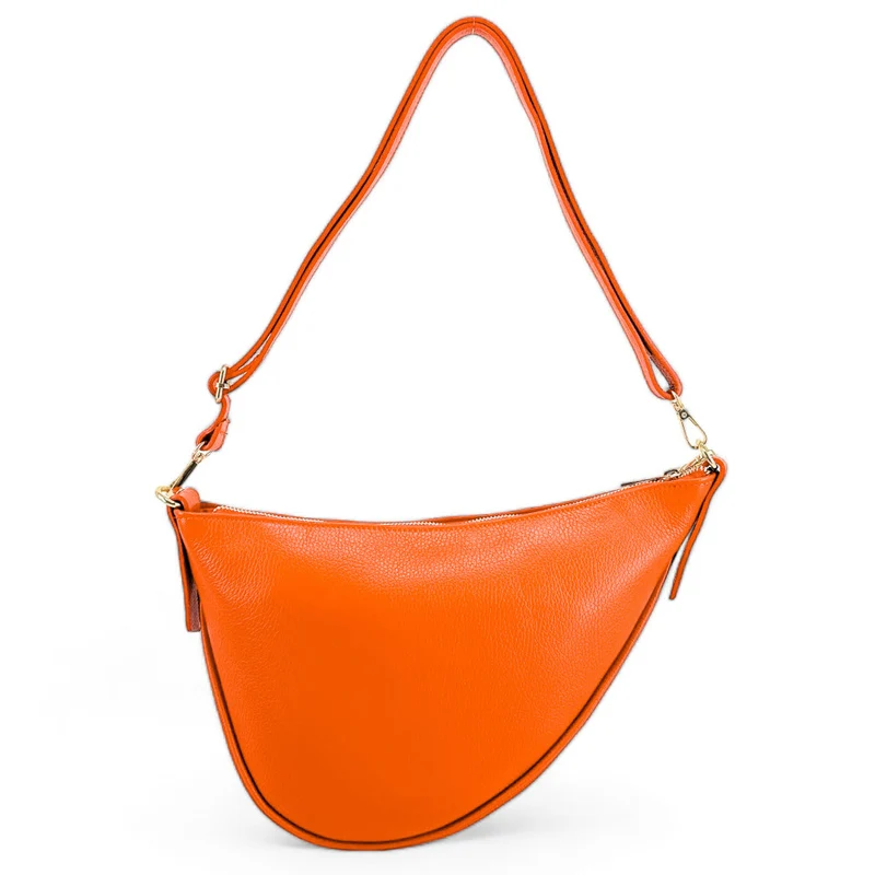 Sac demi-lune en cuir grainé DIANE Orange