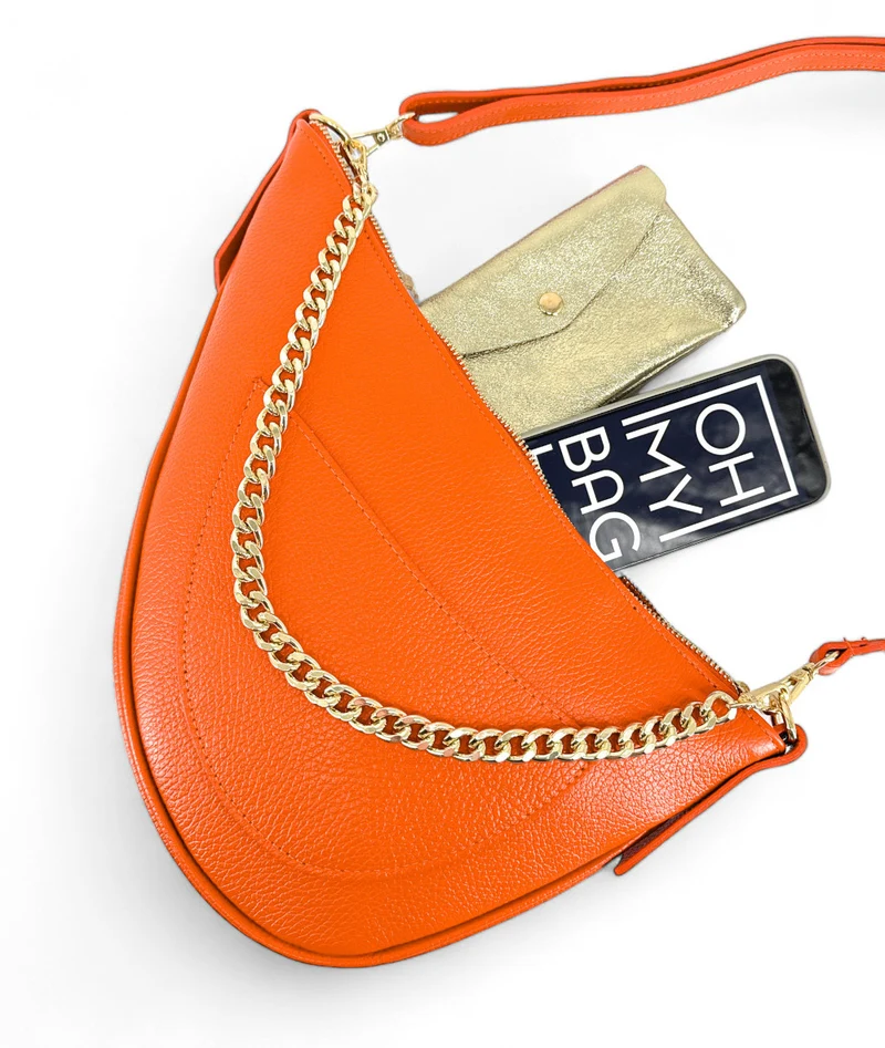 Sac demi-lune en cuir grainé DIANE Orange