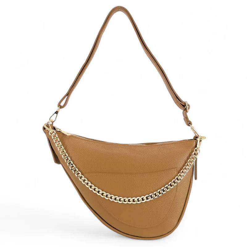 Sac demi-lune en cuir grainé DIANE Camel