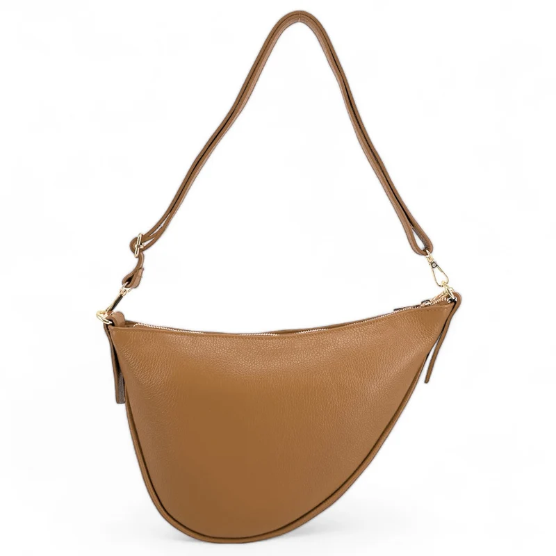 Sac demi-lune en cuir grainé DIANE Camel
