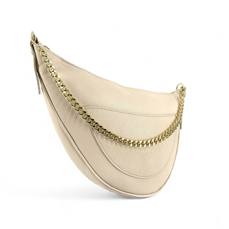 Sac demi-lune en cuir grainé DIANE Beige crème