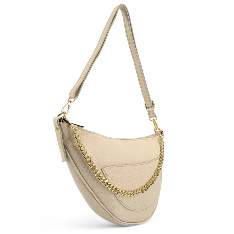 Sac demi-lune en cuir grainé DIANE Beige crème