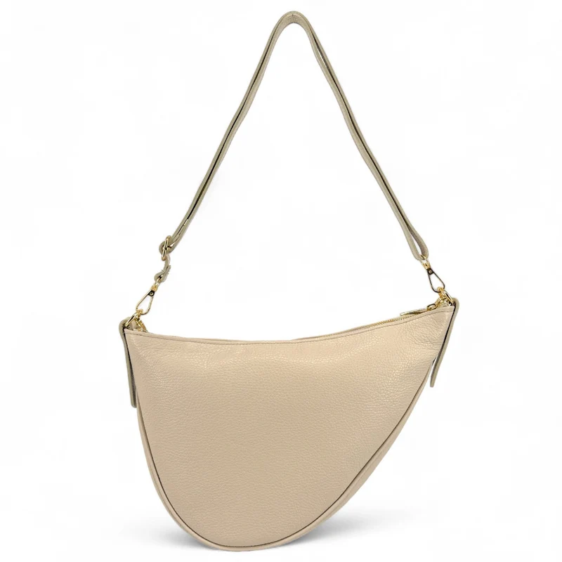 Sac demi-lune en cuir grainé DIANE Beige crème