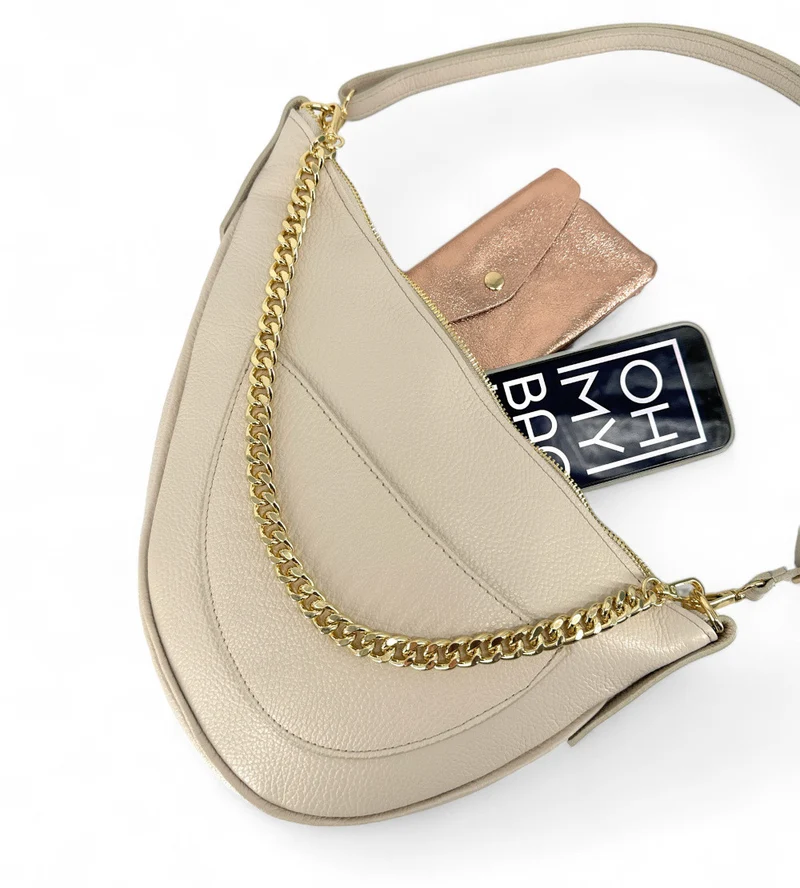 Sac demi-lune en cuir grainé DIANE Beige crème