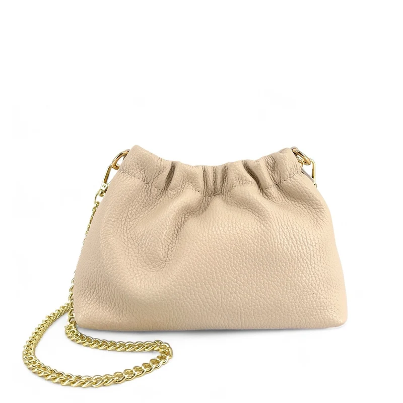 Sac pouch en cuir grainé LA POUCHINETTE Taupe clair