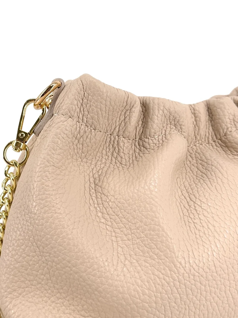 Sac pouch en cuir grainé LA POUCHINETTE Taupe clair