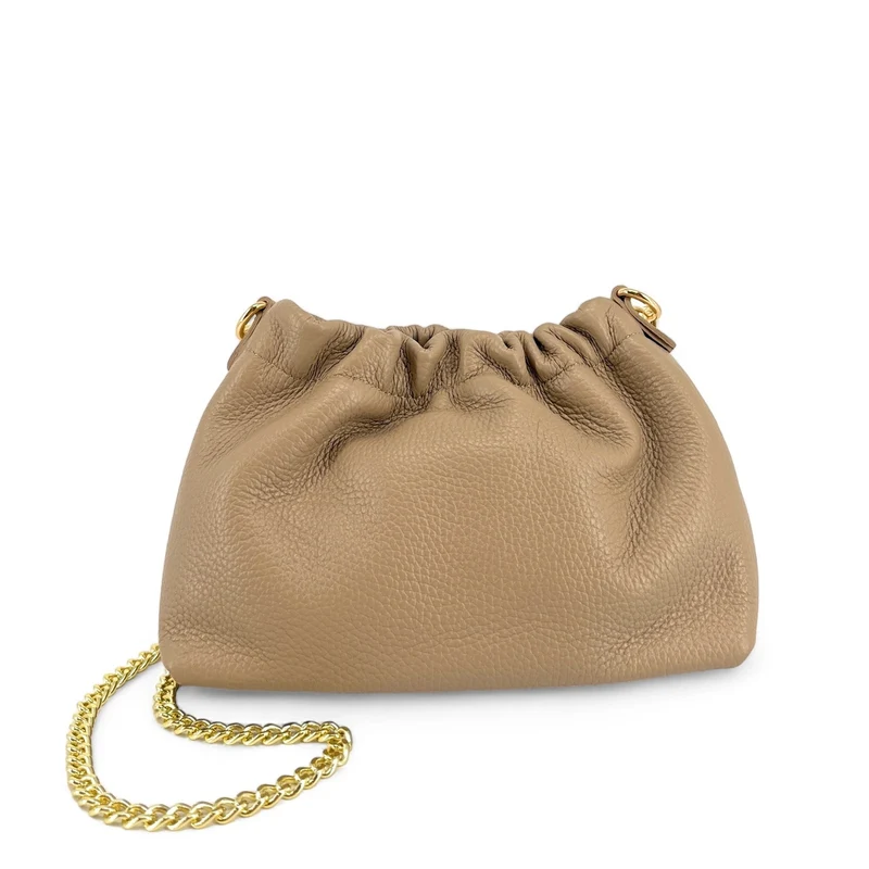 Sac pouch en cuir grainé LA POUCHINETTE Taupe