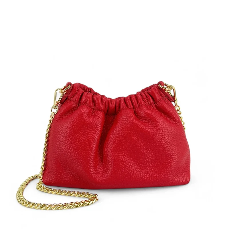 Sac pouch en cuir grainé LA POUCHINETTE Rouge garance