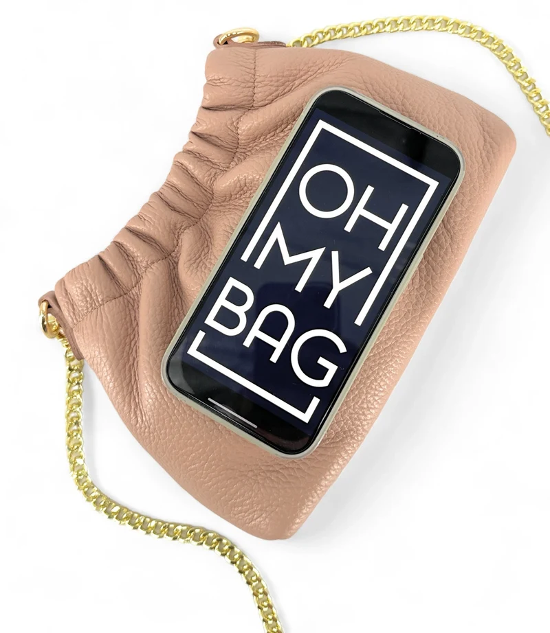 Sac pouch en cuir grainé LA POUCHINETTE Rose nude