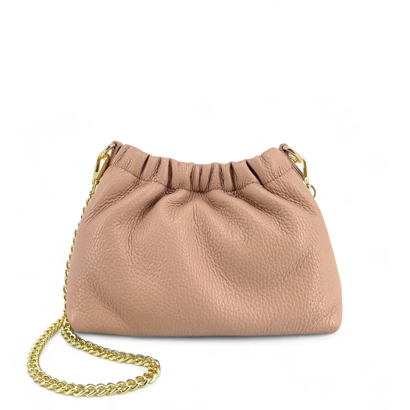 Sac pouch en cuir grainé LA POUCHINETTE Rose nude