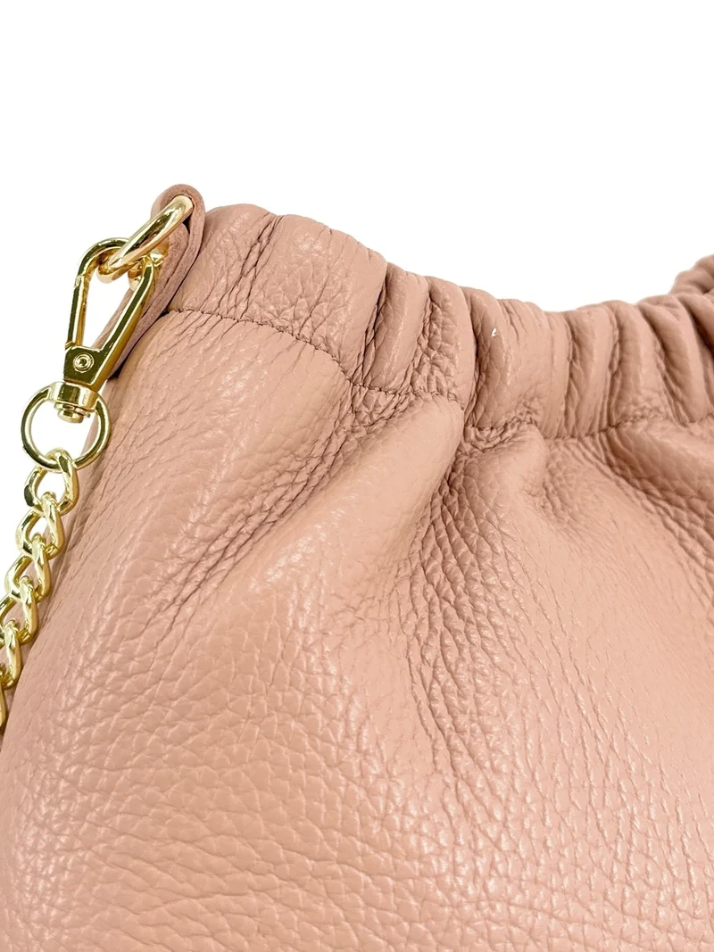 Sac pouch en cuir grainé LA POUCHINETTE Rose nude