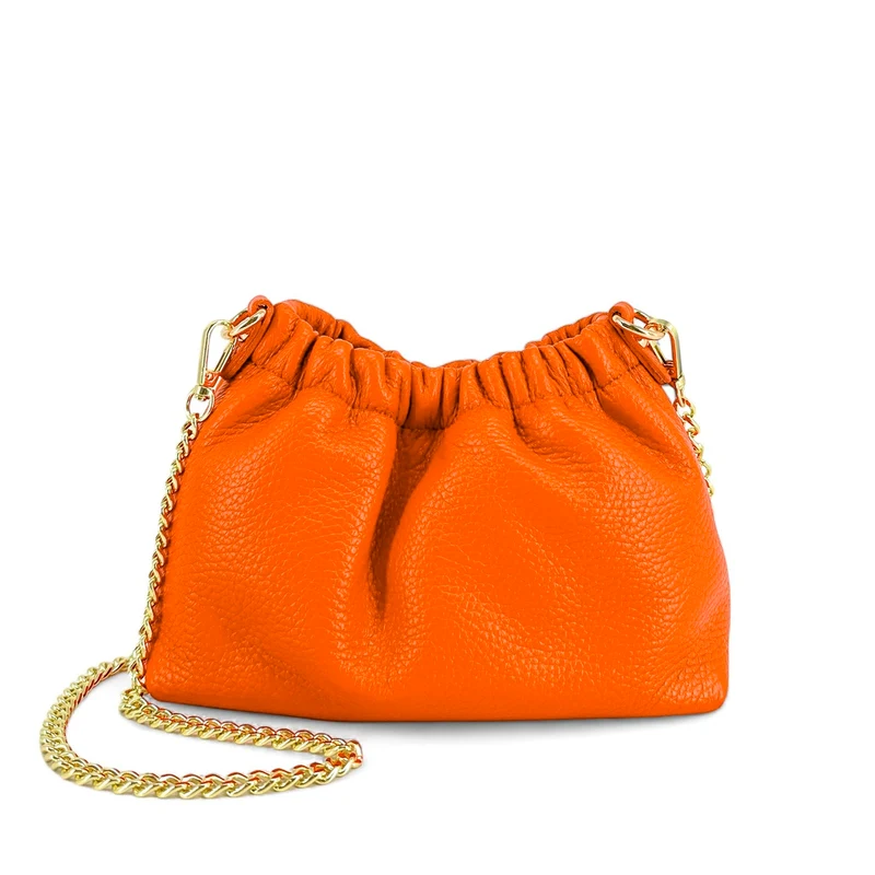 Sac pouch en cuir grainé LA POUCHINETTE Orange