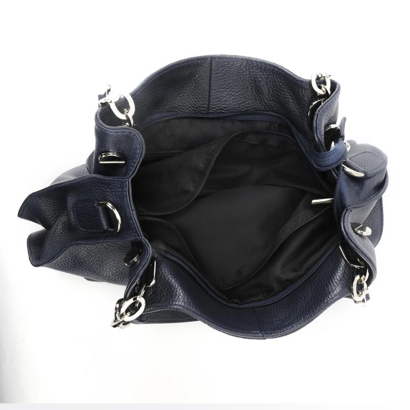 Sac à main en cuir grainé DENZEL Bleu marine