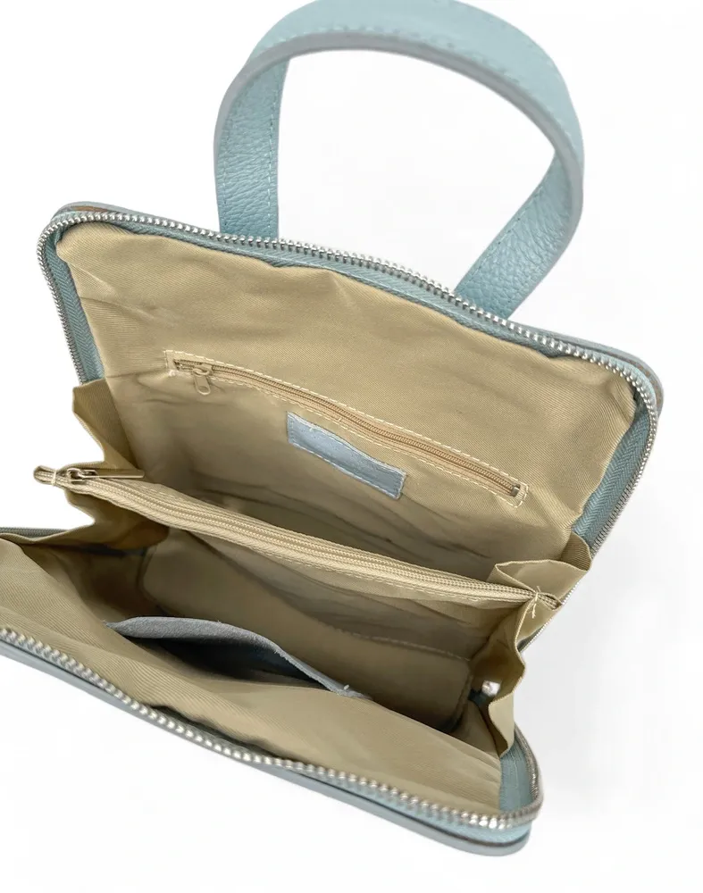 Sac à dos en cuir grainé HAILEY Bleu pastel