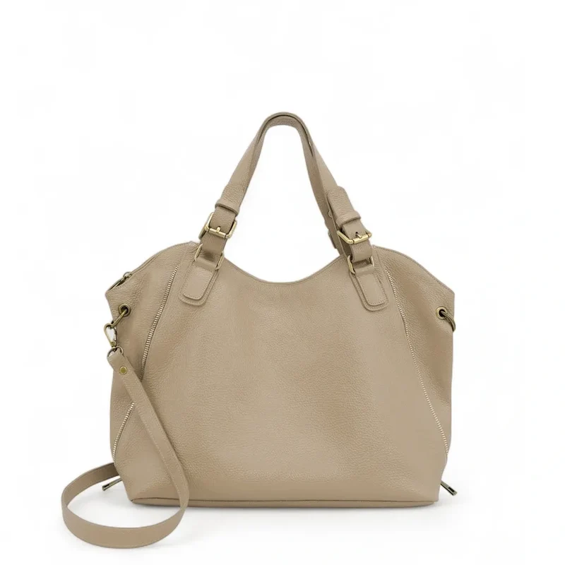 Sac porté épaule en cuir grainé CAMELIA Taupe clair