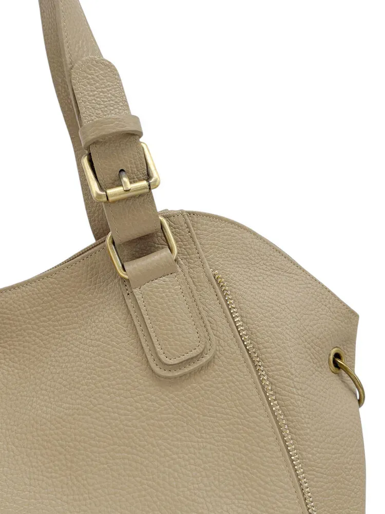 Sac porté épaule en cuir grainé CAMELIA Taupe clair