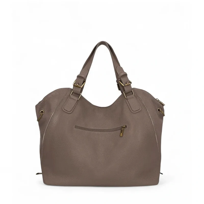 Sac porté épaule en cuir grainé CAMELIA Taupe foncé