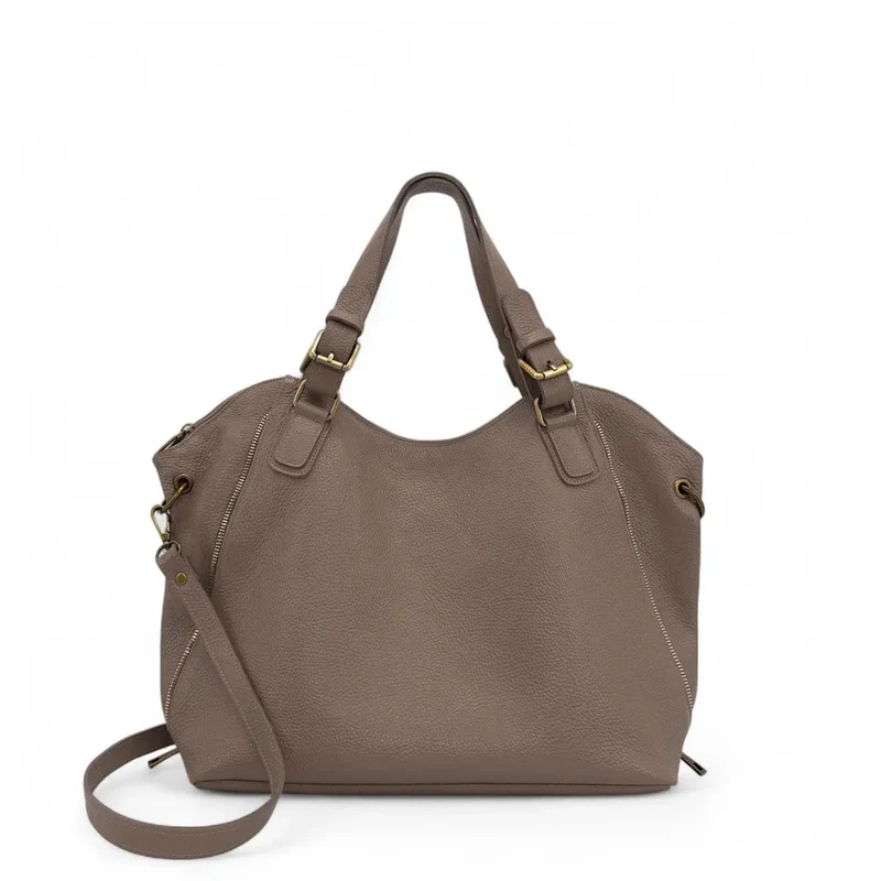 Sac porté épaule en cuir grainé CAMELIA Taupe foncé