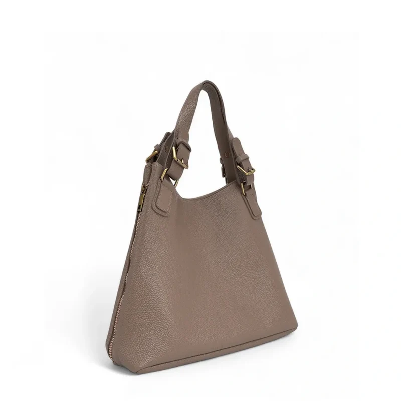 Sac porté épaule en cuir grainé CAMELIA Taupe foncé