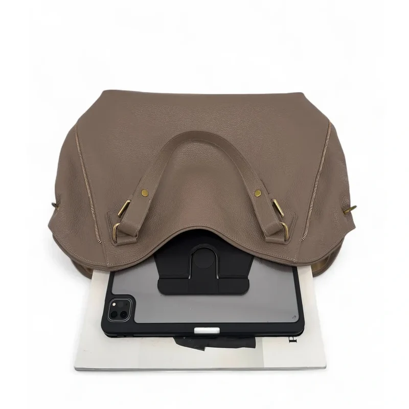 Sac porté épaule en cuir grainé CAMELIA Taupe foncé