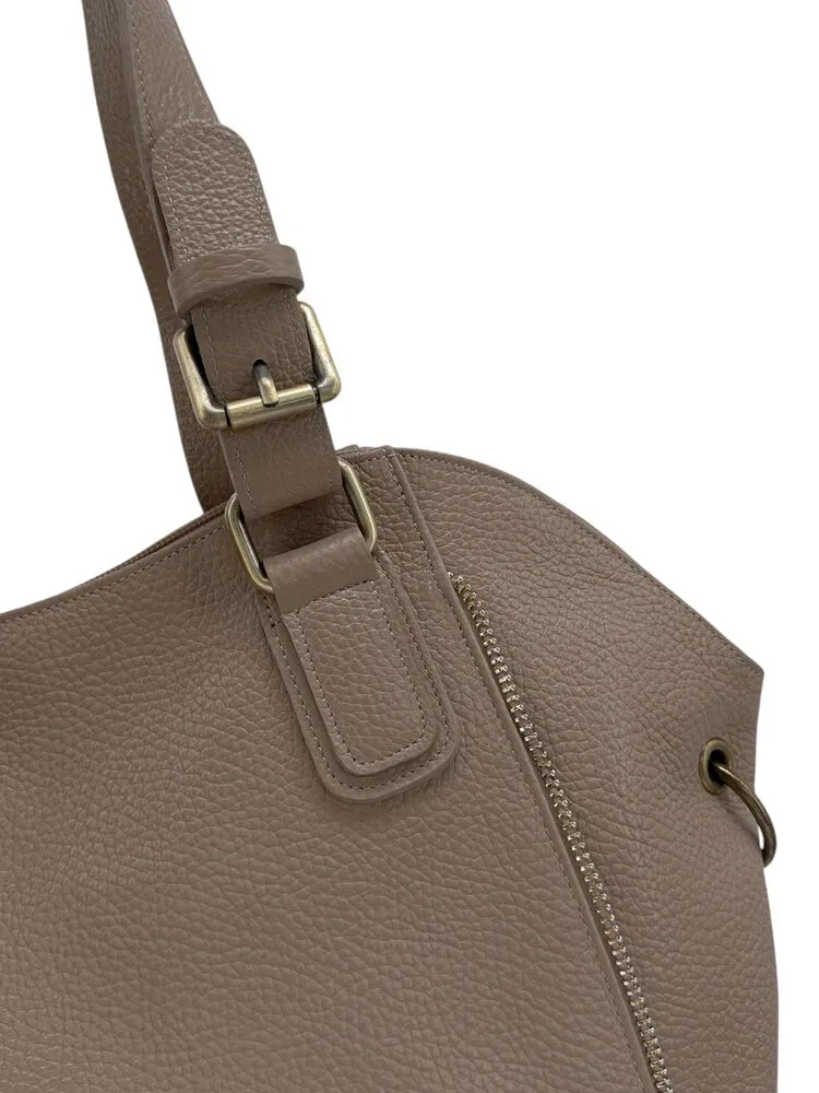 Sac porté épaule en cuir grainé CAMELIA Taupe foncé