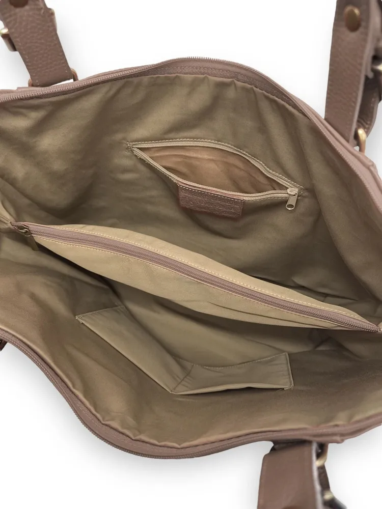 Sac porté épaule en cuir grainé CAMELIA Taupe foncé