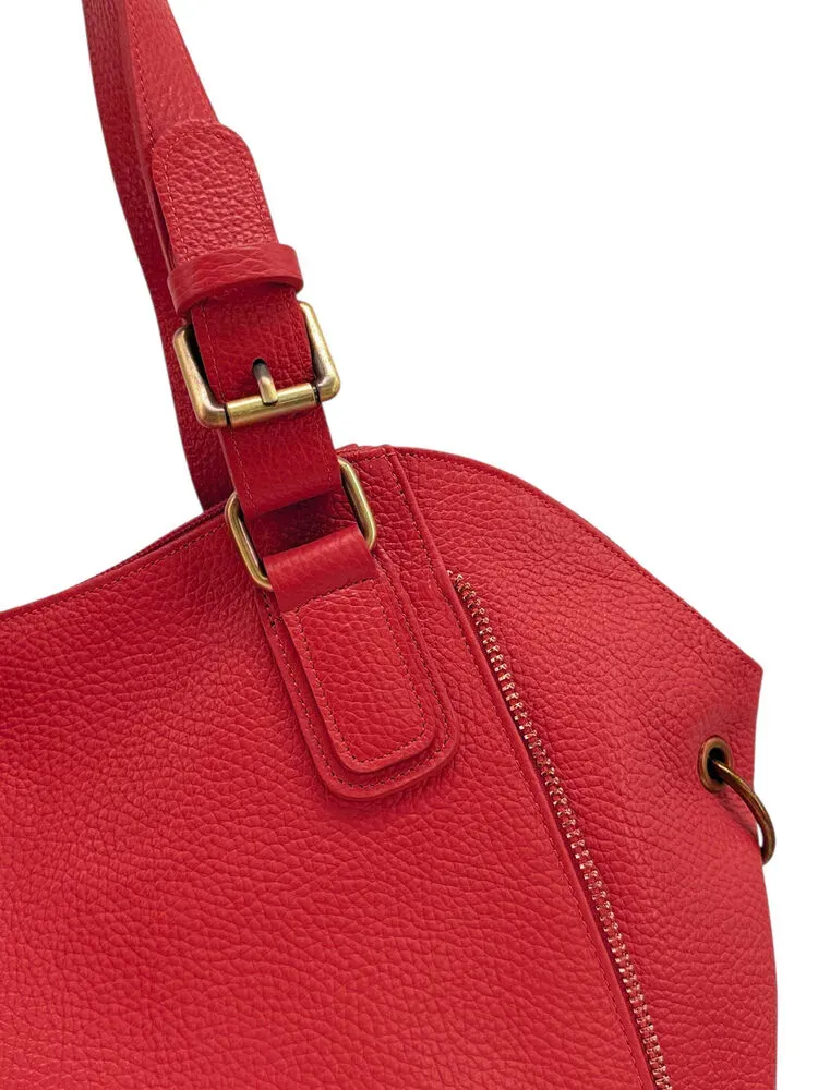 Sac porté épaule en cuir grainé CAMELIA Rouge garance