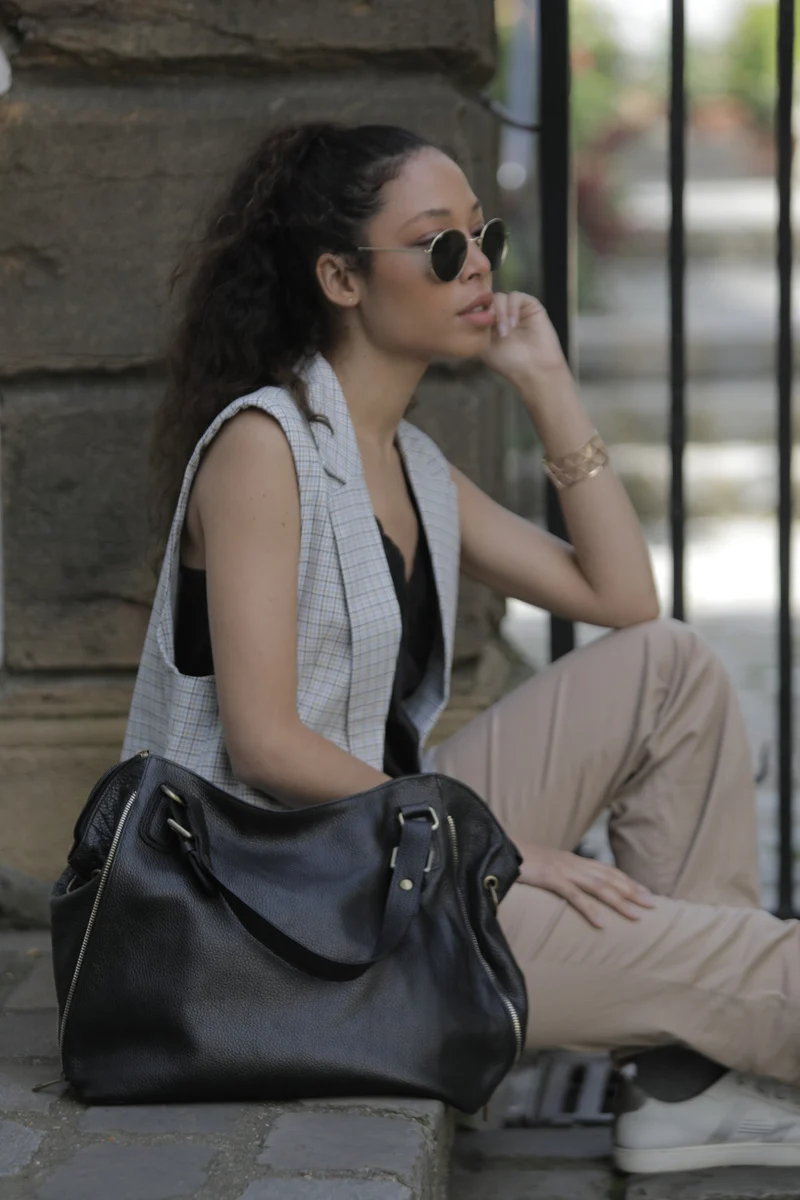 Sac porté épaule en cuir grainé CAMELIA Noir