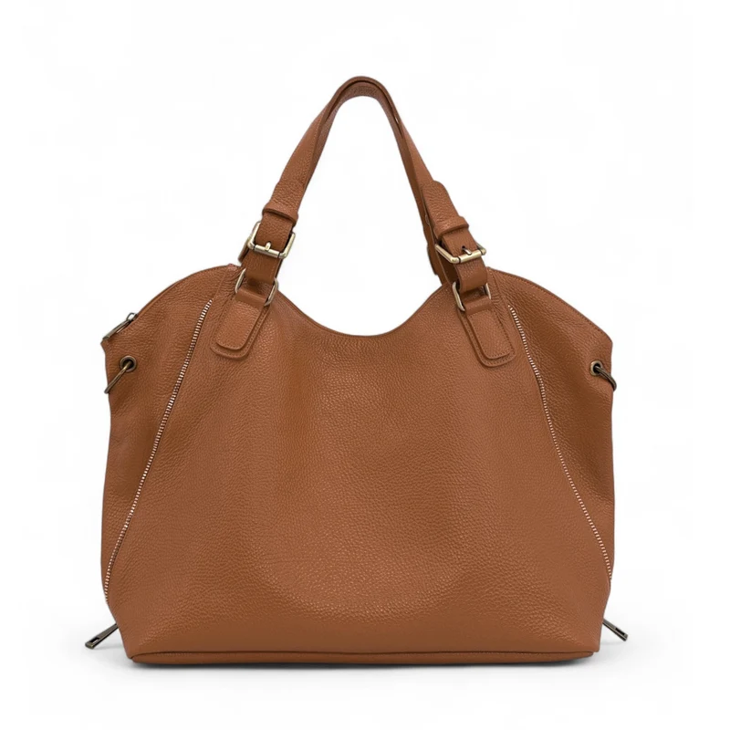 Sac porté épaule en cuir grainé CAMELIA Cognac