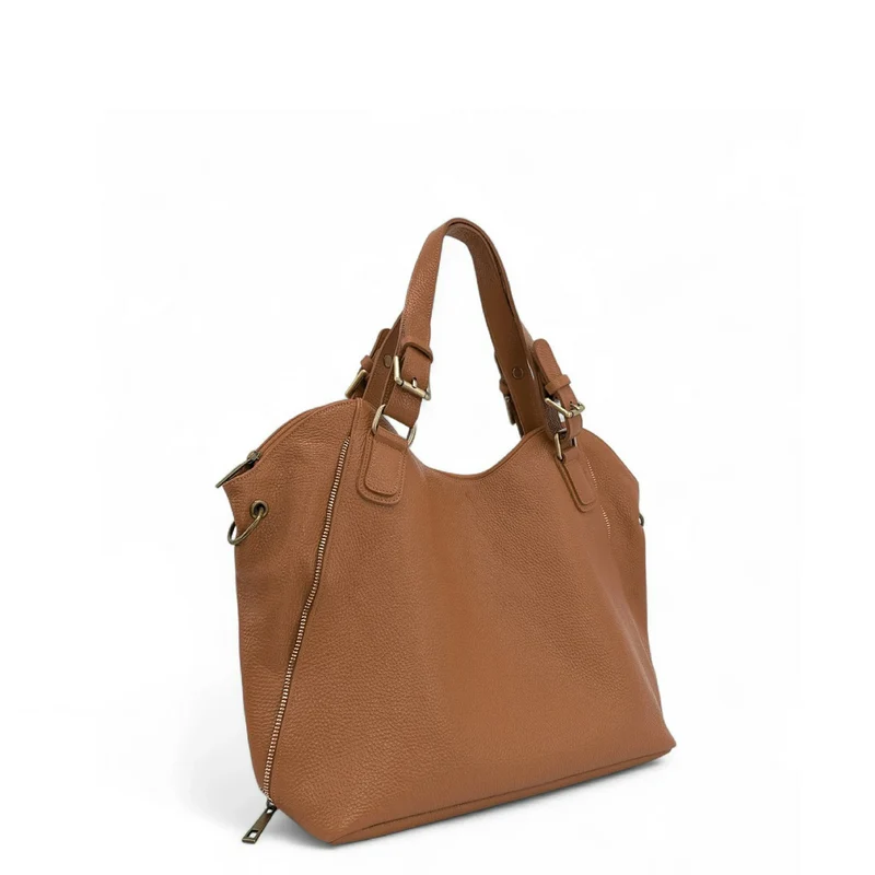 Sac porté épaule en cuir grainé CAMELIA Cognac