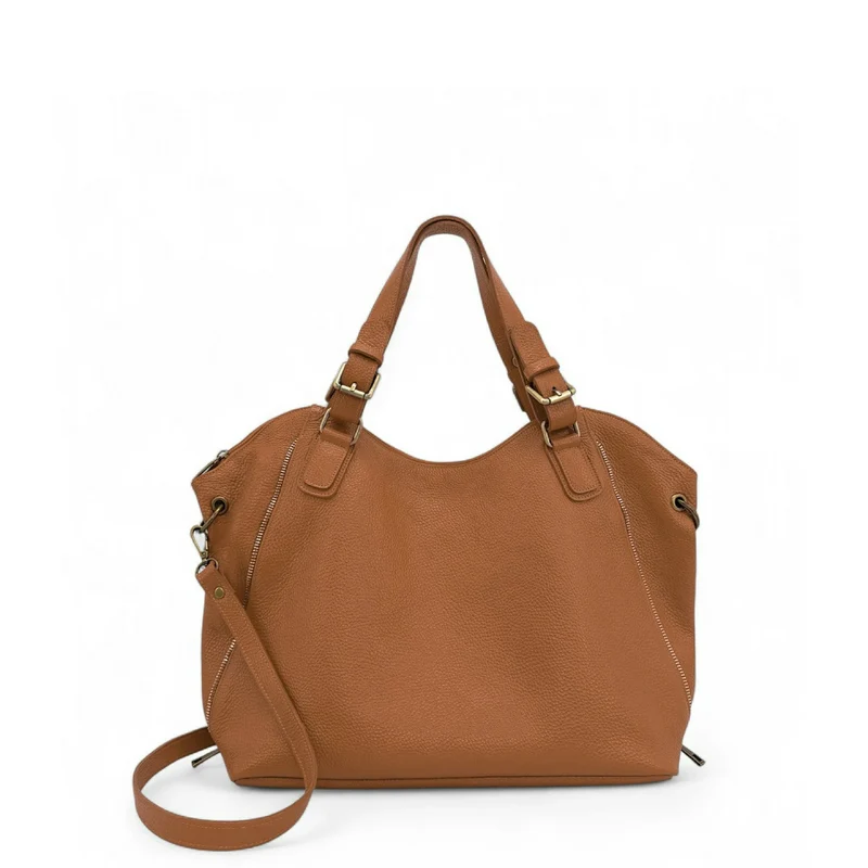 Sac porté épaule en cuir grainé CAMELIA Cognac