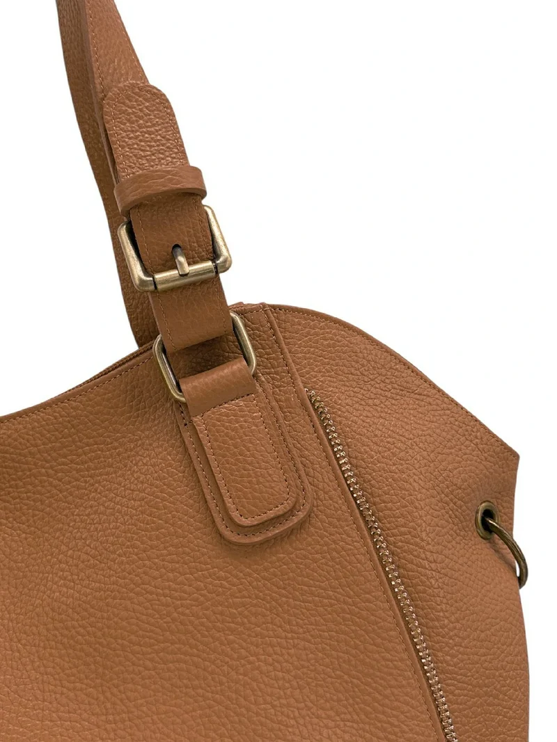 Sac porté épaule en cuir grainé CAMELIA Cognac