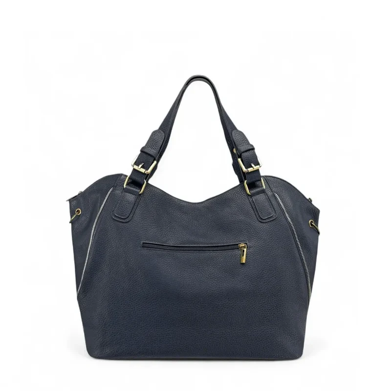 Sac porté épaule en cuir grainé CAMELIA Bleu marine