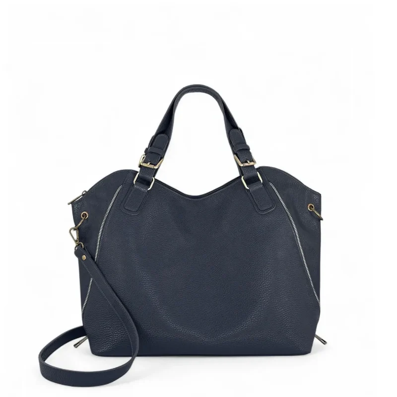 Sac porté épaule en cuir grainé CAMELIA Bleu marine