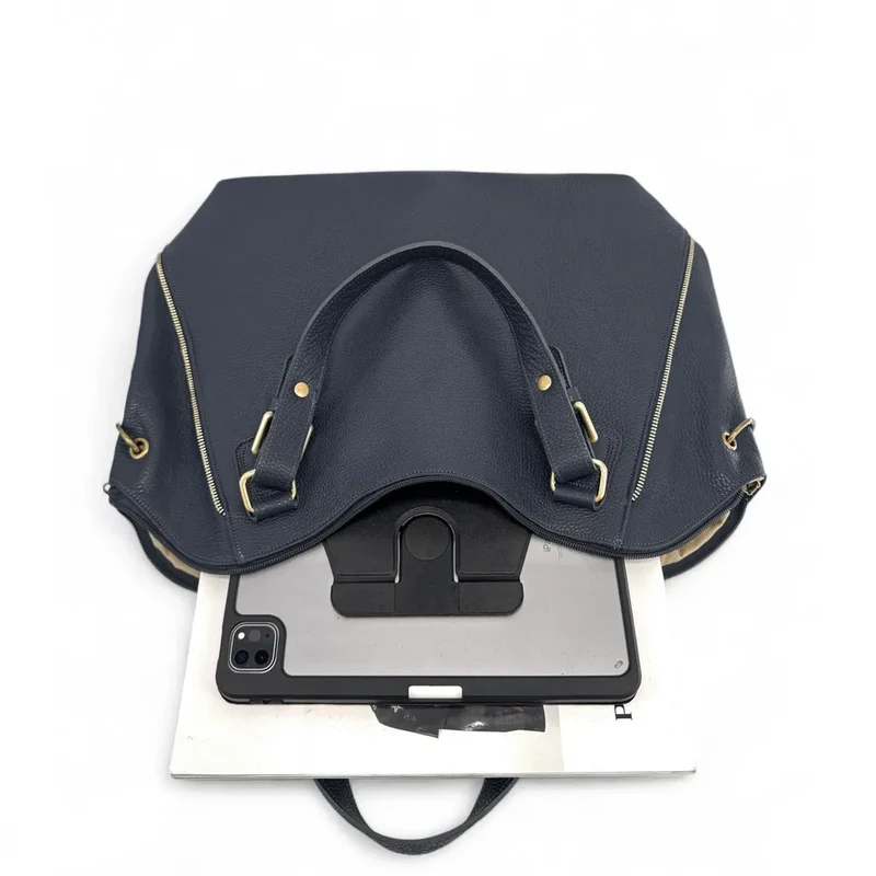 Sac porté épaule en cuir grainé CAMELIA Bleu marine